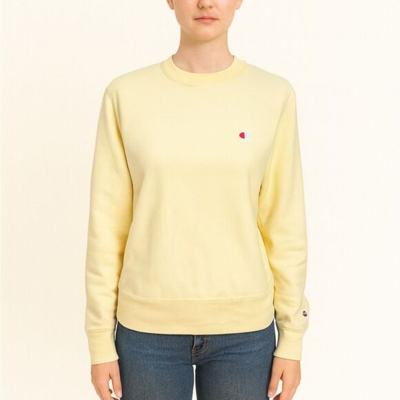 Champion Reverse Weave Sweatshirt Women’s XS Pale Yellow Crewneck Pullover Logo - Picture 1 of 11